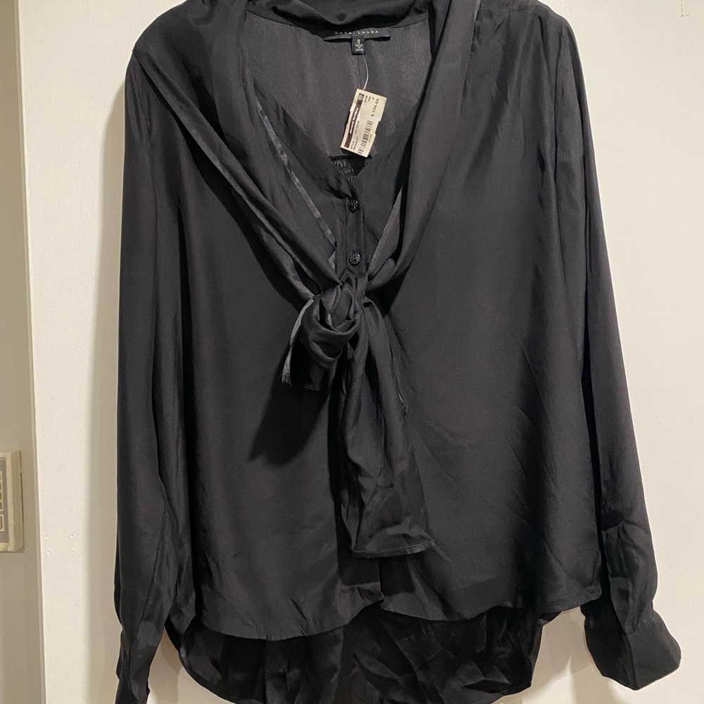 Chic Black Women's Blouse with Tie Front